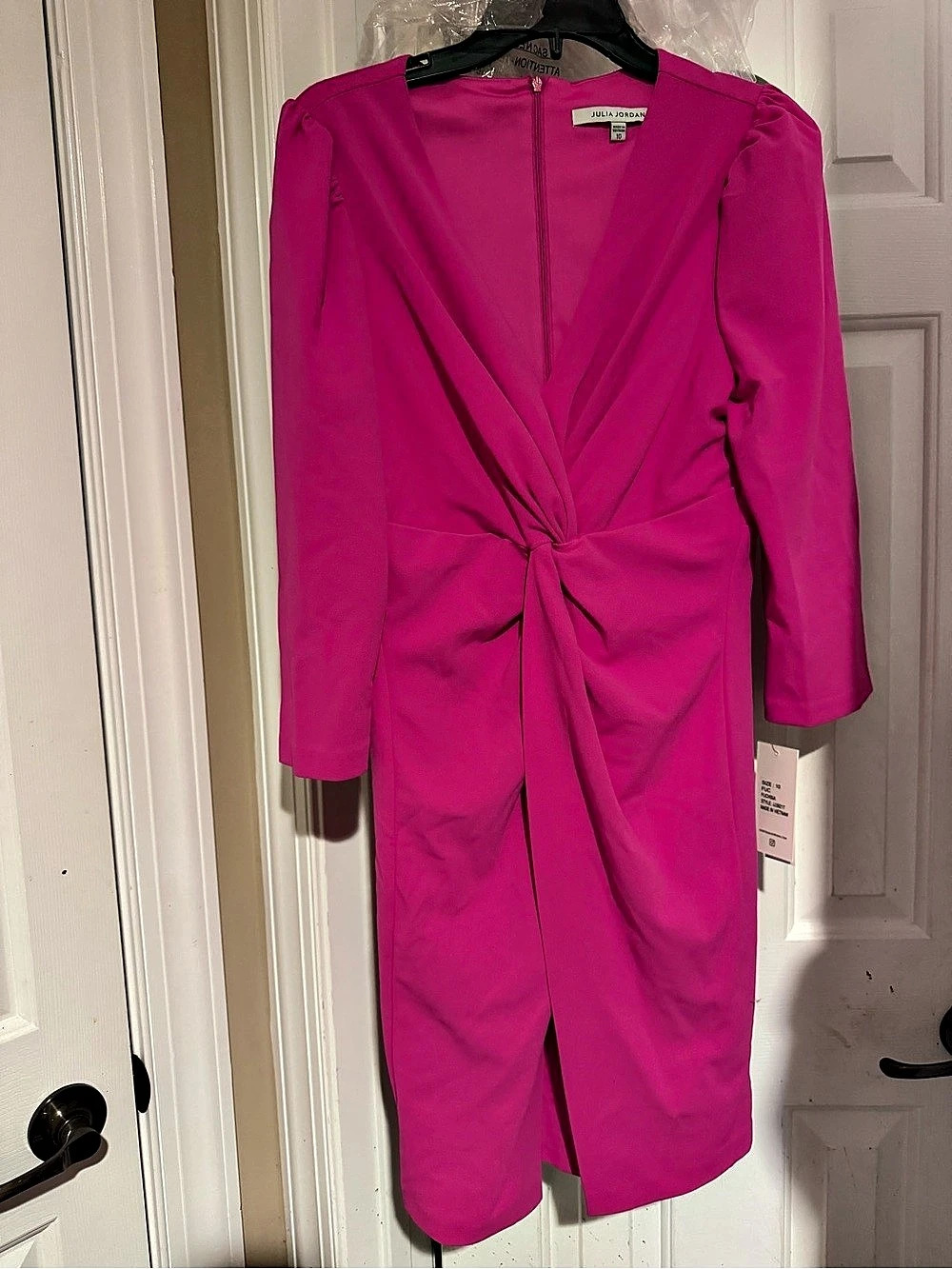 Julia Jordan Puffed-Shoulder Twist-Front Crepe Dress Midi Dress Pink Size 10